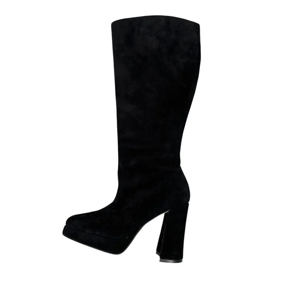 Colin‎ Stuart Knee High Platform Boots Womens 7 Black Suede Retro 70s